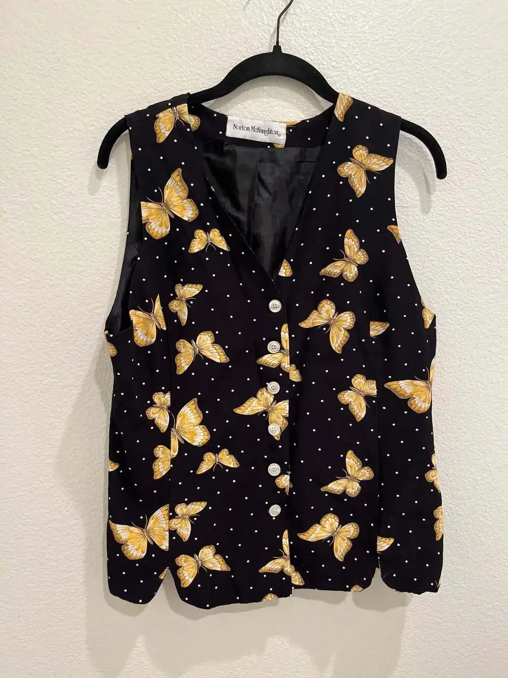 Vintage Morton Malaugillon Butterfly Polka Dot Button Front Vest Top